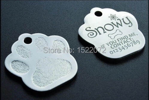 

Hot sales Stainless Steel Paw Pet Tag With Personalised Back-Engraving for Dog Cat Pets tag FH890202