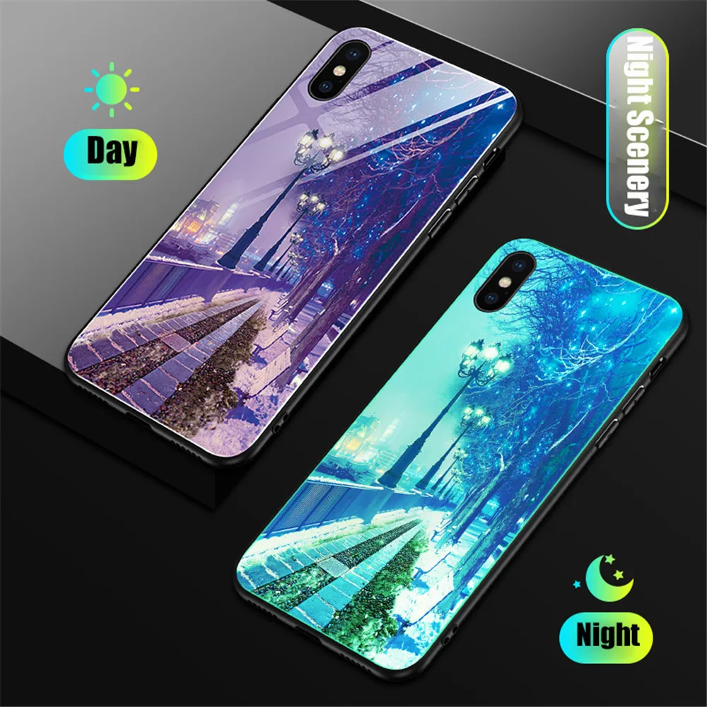 Светящийся чехол из закаленного стекла для iPhone X XS MAX XR силиконовый чехол для телефона для iPhone 7 8 Plus чехол s для iPhone 6 S 6 S Чехол