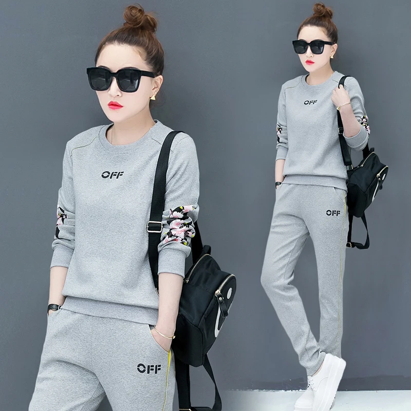 Gray Г. Модные костюмы женский весенне-осенний костюм для досуга с круглым воротником комплект одежды из двух предметов с длинными рукавами корейский стиль - Цвет: Gray