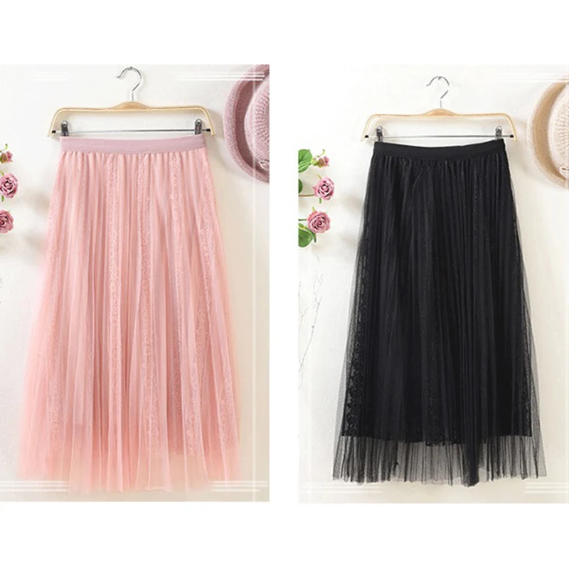 Сетчатая юбка для женщин новинка 2020 кружевная приталенная с вертикальными