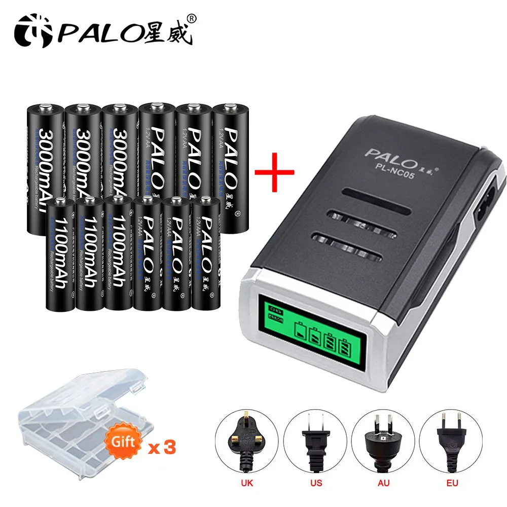 6AA6AAA with charger PALO 8 шт. AA аккумуляторная батарея+ 8 шт. AAA Ni-MH 1,2 в батареи с ЖК-дисплеем зарядное устройство для aa aaa батареи - Цвет: 6AA6AAA with charger