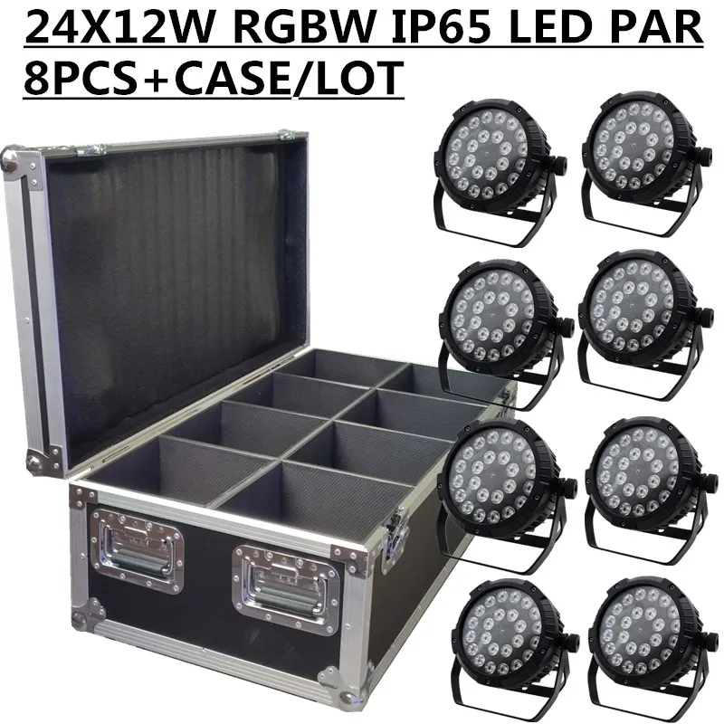 

8PCS/ 24X12W waterproof IP65 Par+Flight Case/ RGBW LED PAR LIGHT DMX LED wash light professional stage DJ equipment disco light