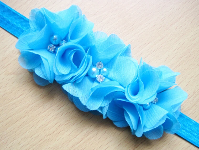 12PCs per Set 12Colors Baby Girls Pinkbabi Three Chiffon Flowers Headband Handmade Free Shipping | Детская одежда и обувь