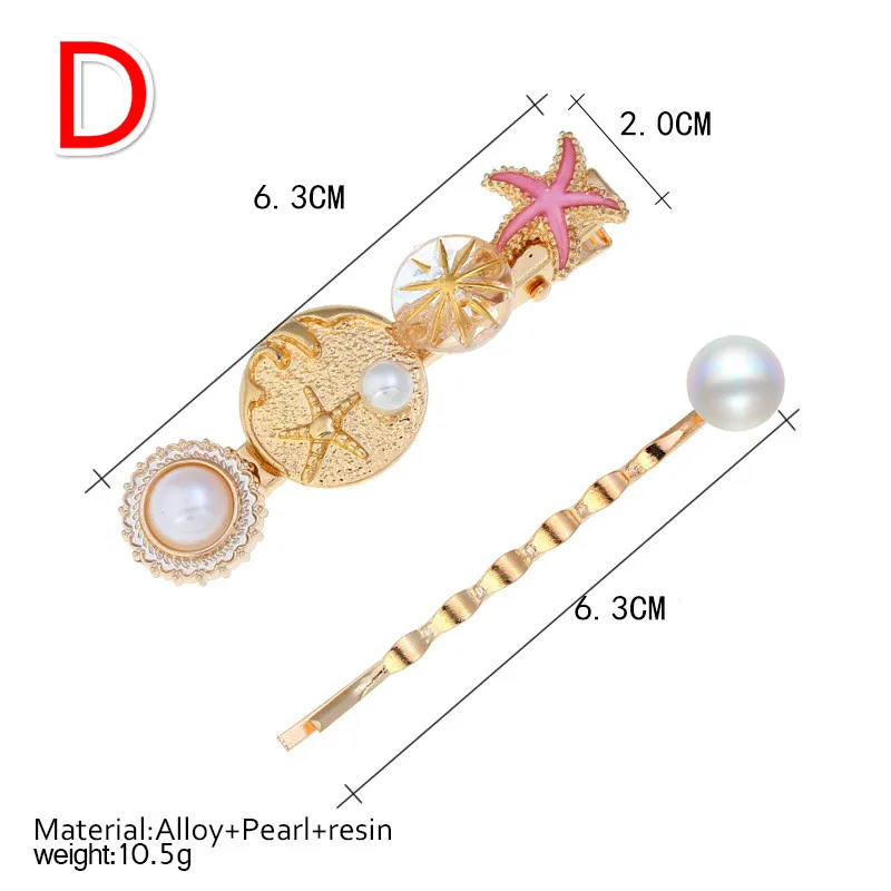 2/3pcs Summer Beach Shell Metal Hairpins Fashion Pearl hairgrip Mermaid Starfish HairClips Women Hair Accessories Adult Headwear