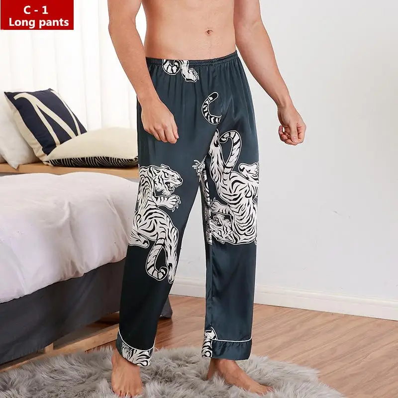 C1 Long pants Стиль Мужские пижамные штаны сезон: весна–лето Повседневное шелковистой Домашняя одежда мужская пижама банный брюки L-XXL - Цвет: C1 Long pants