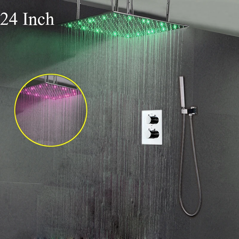 

Hydro Power Thermostatic LED Rain Shower Head Wall Concealed Mixer Shower Set 304 SS Polished Or Brushed Bath & Shower Faucets