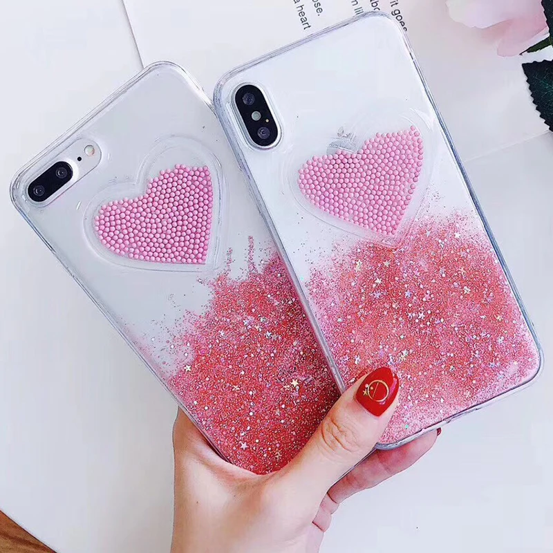 Милый прозрачный мягкий чехол из ТПУ с розовыми бусинами для iPhone X 6 6s 7 8 Plus XR XS Max