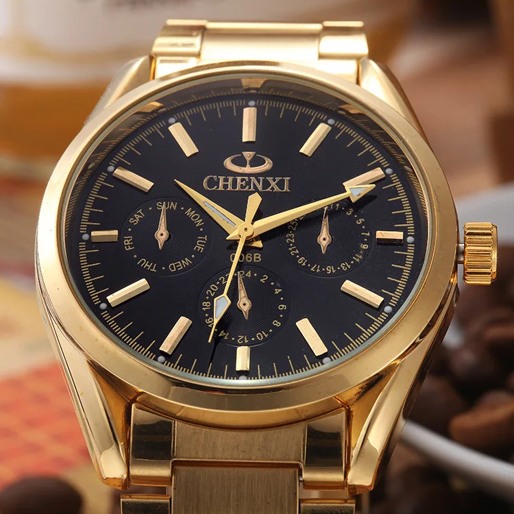 Мужские деловые часы из нержавеющей стали водонепроницаемые кварцевые с 3