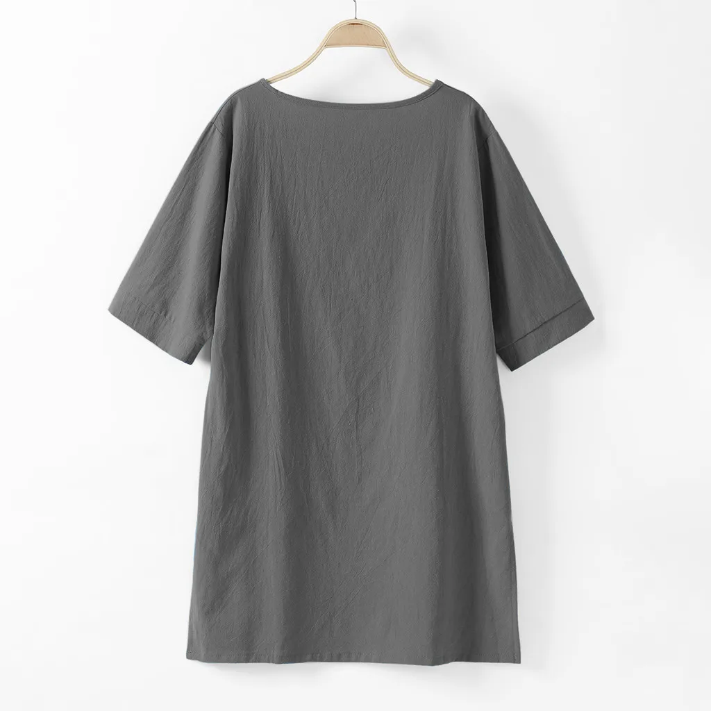 Платье мини из хлопка и льна удобное свободное однотонное повседневное уличное