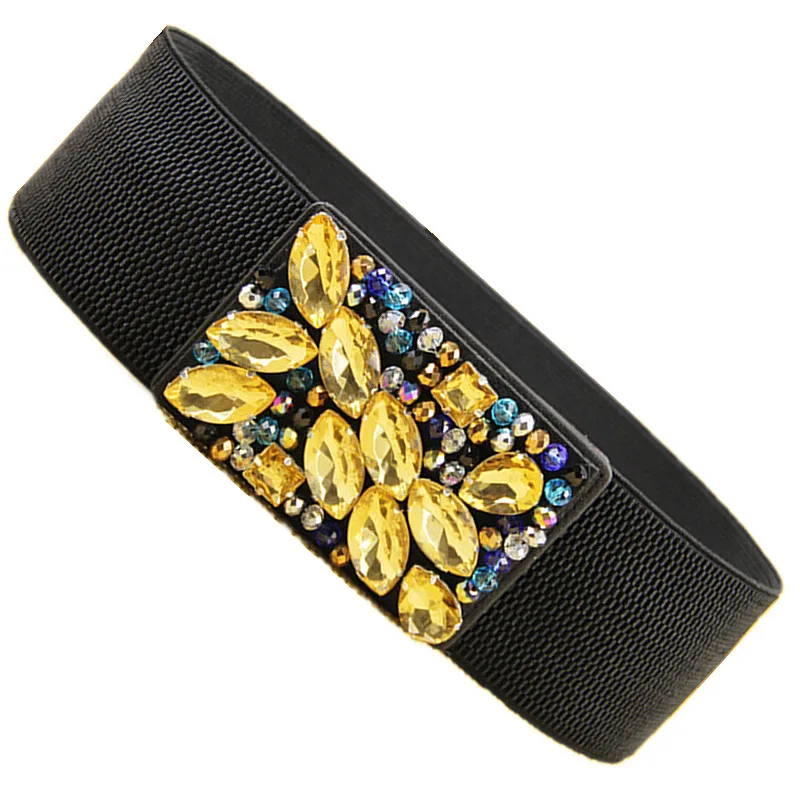 Crystal diamond gem cummerbund black ultra wide fashion elastic belt Women plus size dress accessories broadened | Аксессуары для