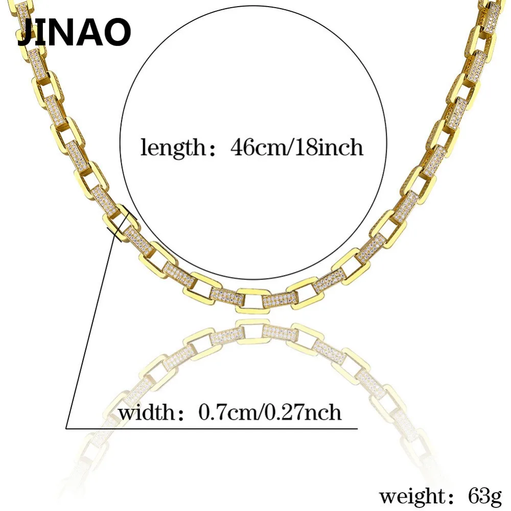 

JINAO New High Quality Link Chains Necklace Two Inch Iced Out Cubic Zircon Paved Gold Color Rapper& Hip Hop Jewelry For Him