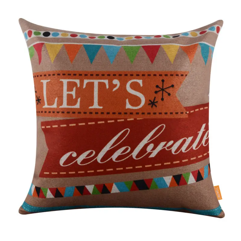 

45x45cm Cartoon Kid Happy Birthday Linen Cushion Covers Pillowcase For Party Colorful Multi Color Flag Let's Celebrate