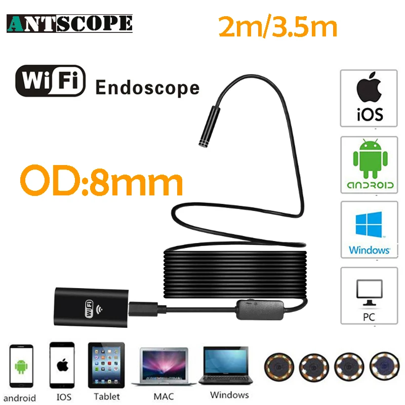 Antscope Wi Fi эндоскоп Камера Android 720 P Iphone бороскоп жесткие трубки Водонепроницаемый