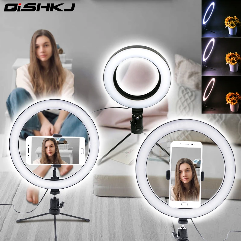 Фон для фотосъемки светодиодный Кольцевая вспышка для селфи 16/26 см три скорости бесступенчатое освещение с регулируемой яркостью с Вращающаяся головка для макияжа видео для студий с живым звуком