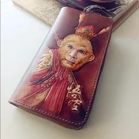 Chinese Style Gift Original Design Handmade carving Women Wallets Card Holder Purses Men Long Clutch Vegetable Tanned Leather