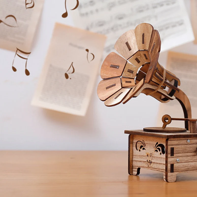 Граммофон деревянная музыкальная шкатулка рукоятка Античный Декор подарок на