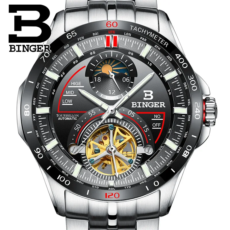 Automatic Mechanical Watch Men Luxury Brand Watches Male Sapphire Tourbillon clock Moon Phase Waterproof reloj