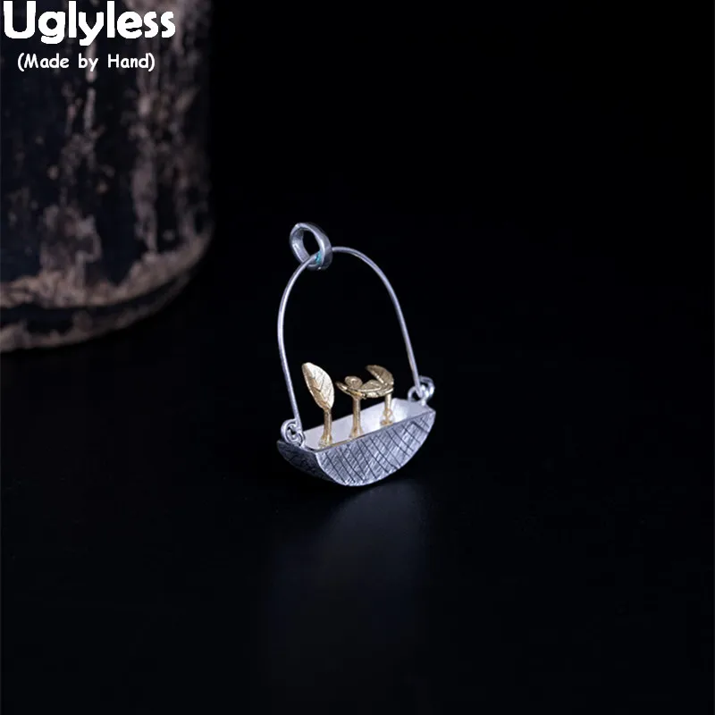 

Uglyless Real 925 Sterling Silver Handmade Flower Basket Pendants for Women 3D Sprout Necklaces no Chains Like A Boat Jewelry