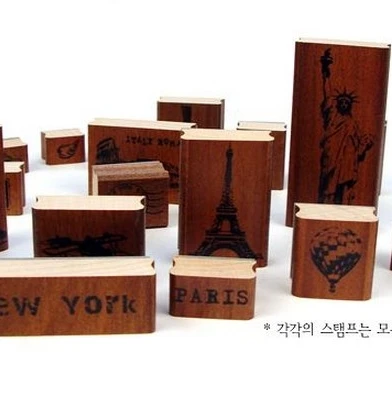 Wholesale stationery postage stamps landscape memories wooden stamp set A LIFE box packed ellos free shipping | Дом и сад