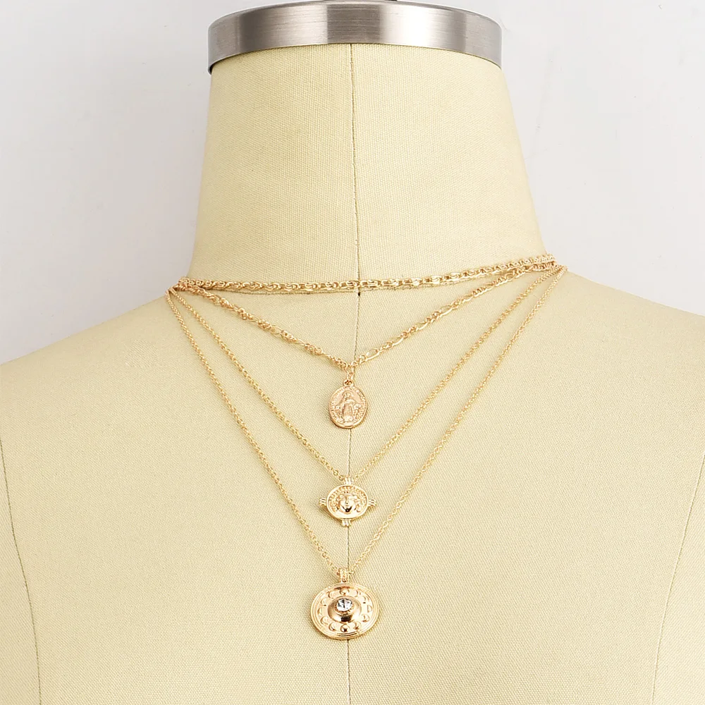 4 шт./компл. винтажное ожерелье с круглой резьбой в виде монеты Луны кристаллов