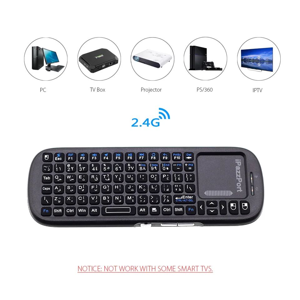 Оригинальная iPazzPort 19 s арабская клавиатура 2 4G мини беспроводная Air mouse с тачпадом