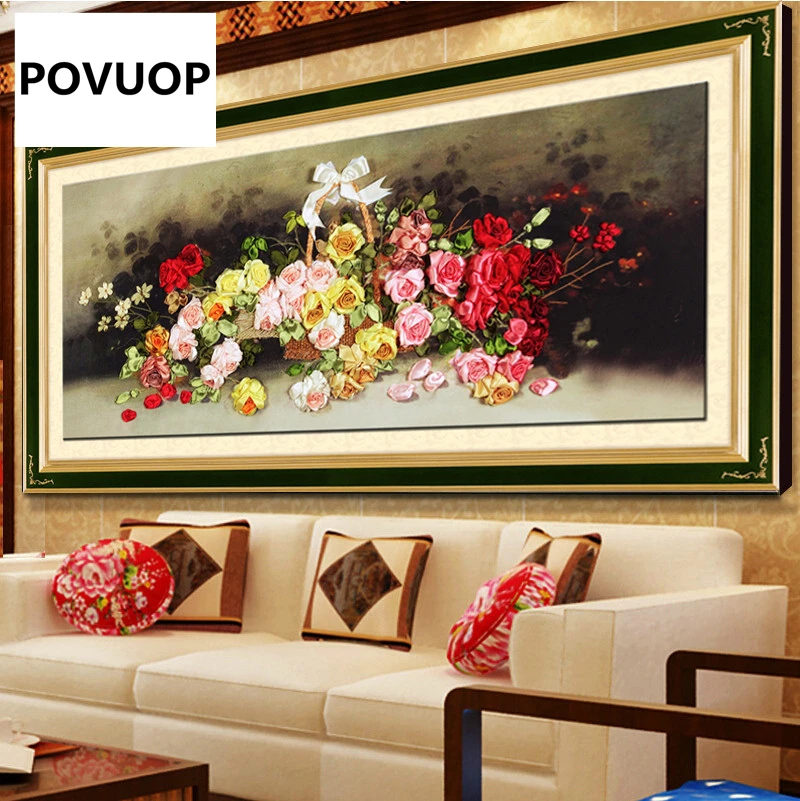 POVUOP лента для вышивки 125x60 см модная картина роза в европейском стиле гостиной