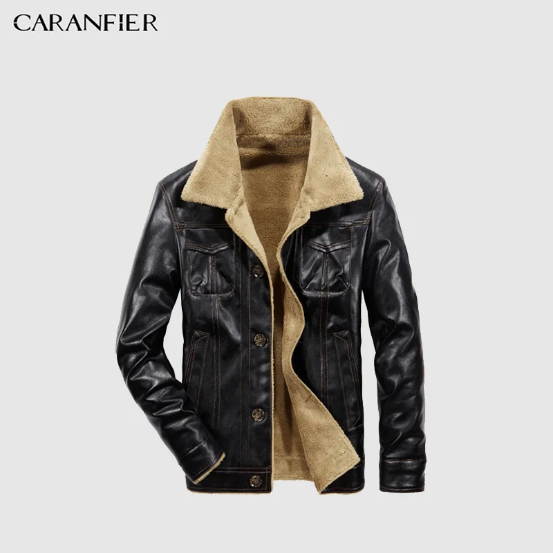 CARANFIER мужская кожаная куртка из ПУ деловая повседневная толстая теплая широкая