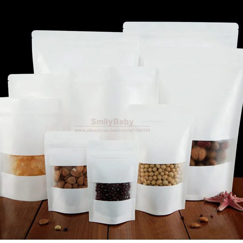 50 шт. Resealable Водонепроницаемый Белая Крафт-Бумага Мешок еды конфеты DIY Партия