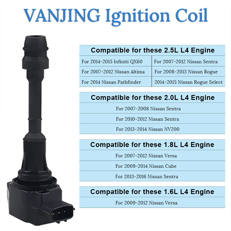 

4 Pcs 22448-ED000 22448-JA00A 22448-JA00C Ignition Coil Replacement For Nissan Altima Sentra Rogue Versa For Infiniti QX60