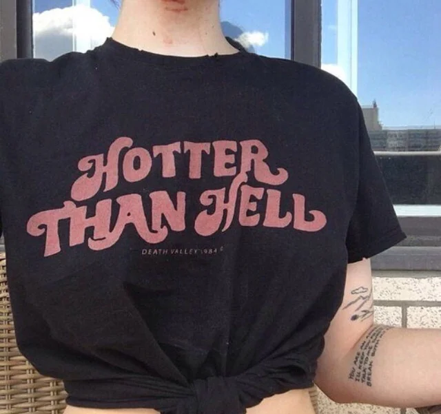 Sunfiz YF Hotter Than Hell Women Sexy Grunge Cool Graphic Tee летняя Уличная Повседневная Черная футболка