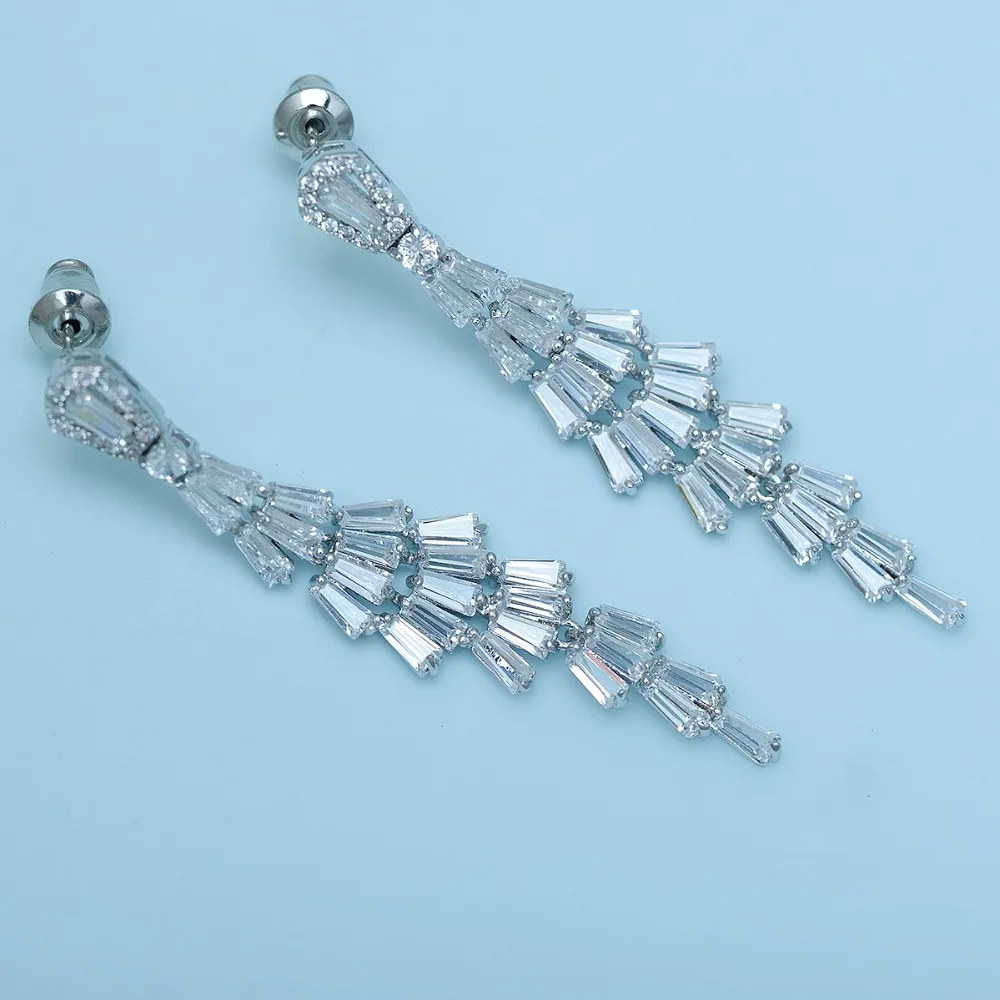 LUOTEEMI Elegant Big Long Feather Shape CZ Crystal Drop Earrings Ethnic Party Brincos White Gold-Color Lover Christmas Gift | Украшения и