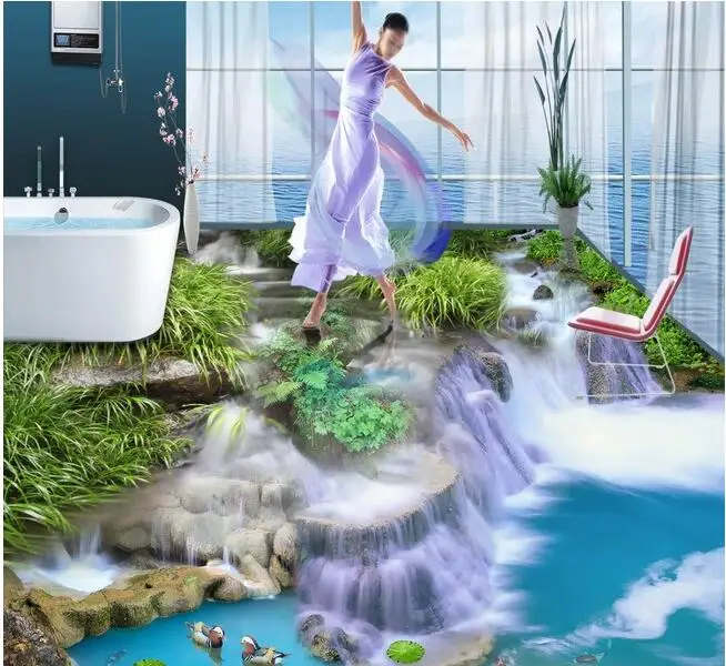 3 d ПВХ полы на заказ обои водопады стереограф ванная комната фрески фото для стен