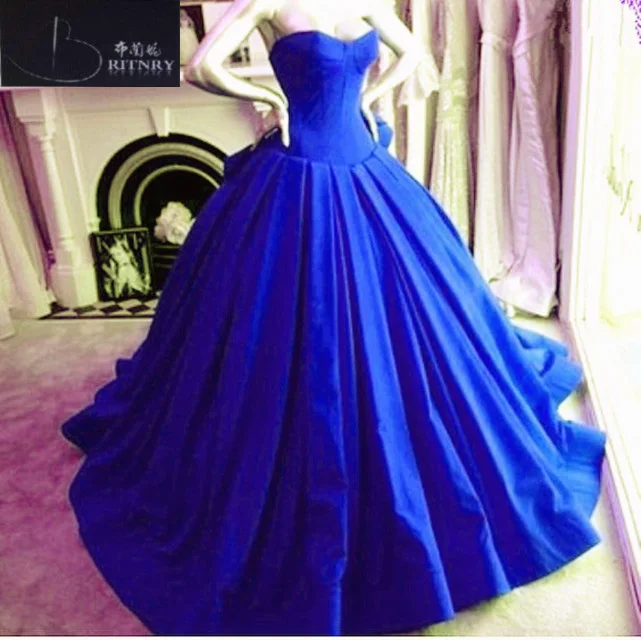

BRITNRY Sweetheart Blue Wedding Dress Simple Taffeta Ball Gown Long Train Bride Dress