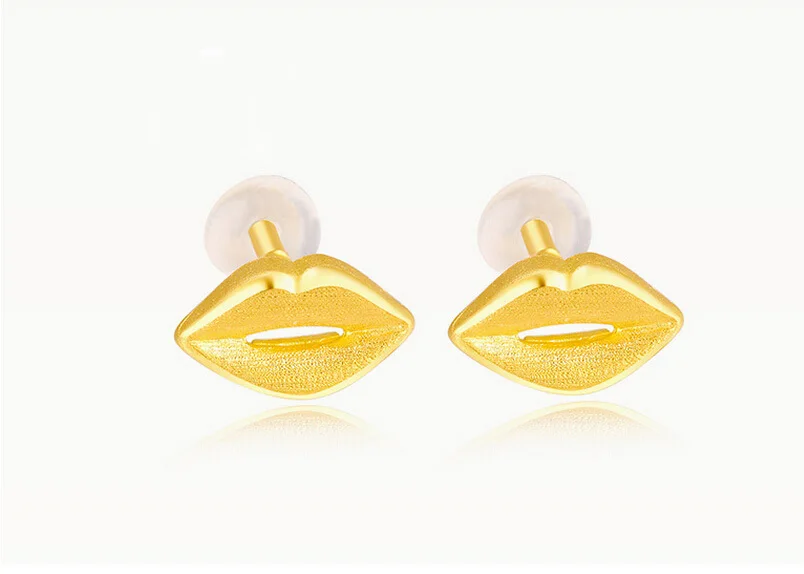 

Authentic 24k Yellow Gold Earrings Sexy Lips Stud Earrings 1.31g