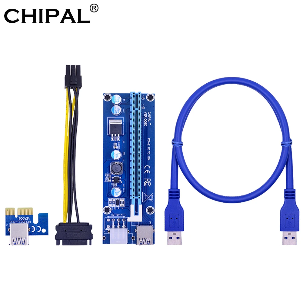 

CHIPAL VER006C PCI-E карта расширения 006C PCIE 1X до 16X расширитель 60 см 100 см USB 3,0 кабель SATA к 6Pin шнур питания для графической карты