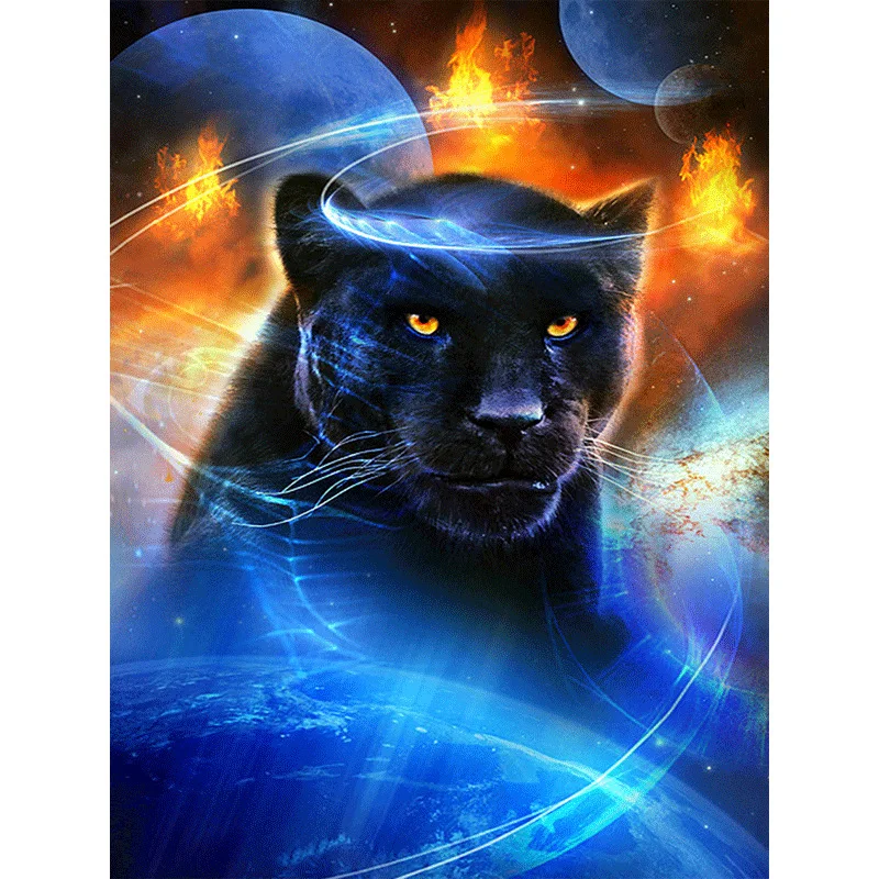 

Diy 5d Diamond Painting Black Leopard Animal Round Diamond Mosaic Home Decoration Embroidery Pattern Embroidery Handmade