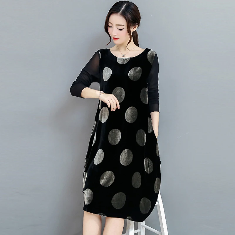 2018 женское осенне зимнее длинное платье большого размера золотое бархатное в