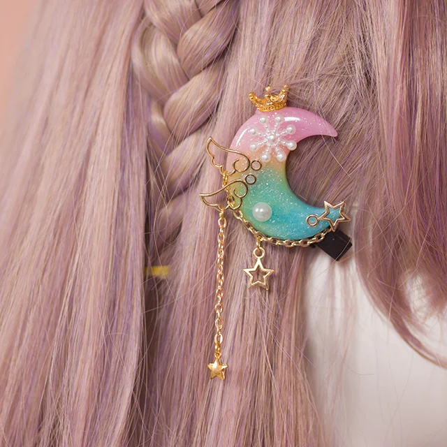 

Sweet Mori Girl Moon Shape Haripin Resin Ombre Crown Lolita Hair Clip