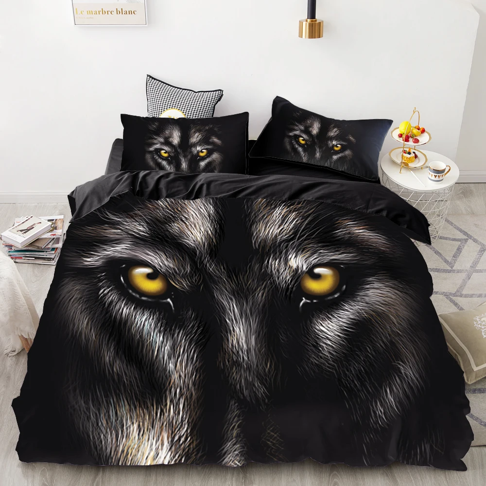 

3D Print Bedding Set Custom,Duvet Cover Set King/Europe/USA,Comforter/Quilt/Blanket Cover Set,Animal Black Wolf eye Bedclothes