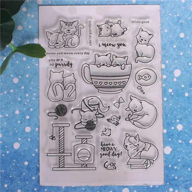 Кот мяу игральная нить шар чашка Meowy прозрачный чистый силикон штамп/печать для DIY