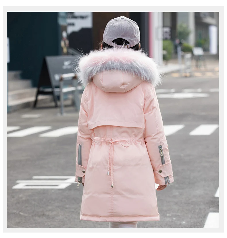 30 degrees Russia Girls down Jacket Winter Children Clothing Fashion multicolour Fur Collar Warm Outerwear& Coats 4-12 Y