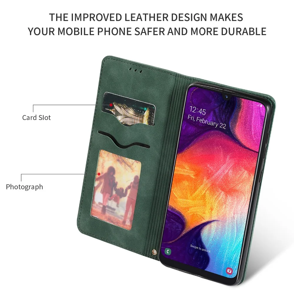 Чехол для samsung Galaxy A50, Роскошный Ретро флип-чехол из искусственной кожи, Магнитный кошелек, чехол с подставкой для samsung A50, A70, A40, A30