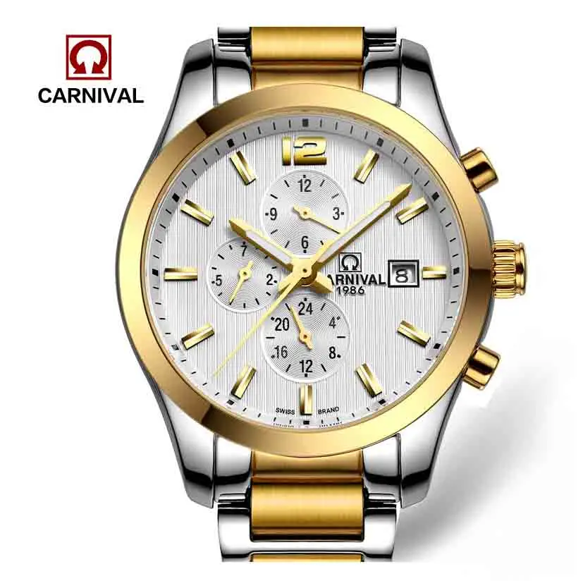 Carnival Watches Automatic Mechanical Watch Gold Plated and Stainless Steel Two Tone Male Sports Dive Four colors|watch v6|watches scubawatches dress