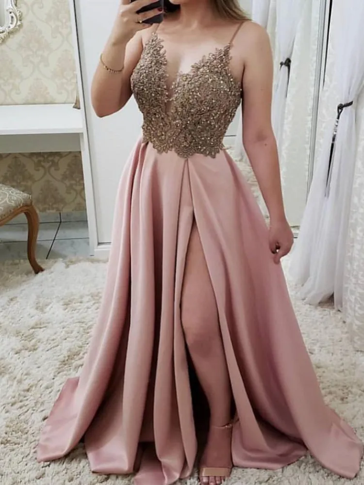same as picture Сексуальные вечерние платья золотого цвета размера плюс, Длинные вечерние платья - Цвет: same as picture