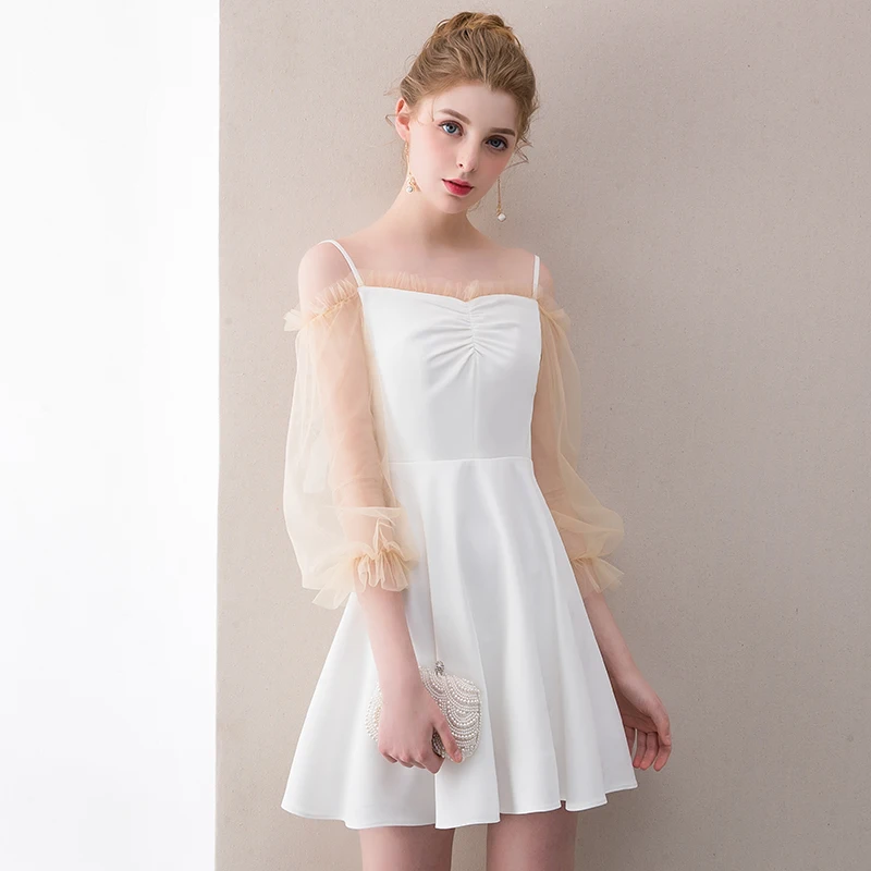 SSYFashion Новые простые Короткие коктейльные платья белые мини Вечерние с длинными