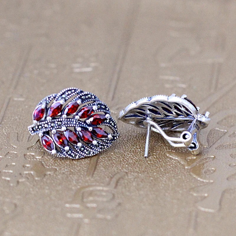 Женские свадебные серьги с листьями красные из 100% стерлингового серебра 925 пробы