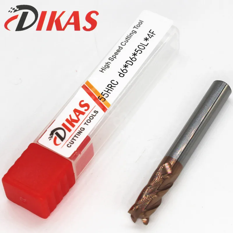 Dikas 55HRC d6 * D6 50L 4F материал карбидная квадратная торцевая фреза с 4 канавками 6 мм