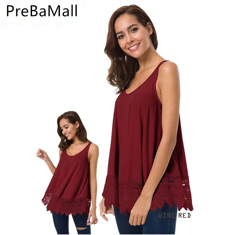 2019 модные женские туфли летняя майка Кружевная рубашка без рукавов Повседневные