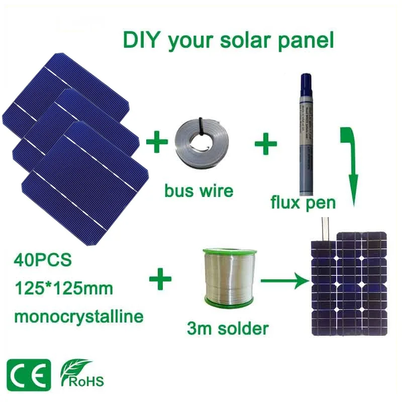 Xinpuguang 100 Вт DIY комплекты солнечных панелей с 125*125 мм монокристаллическим солнечным элементом с флюсом ручка+ таб провод+ автобусный провод для DIY солнечных батарей
