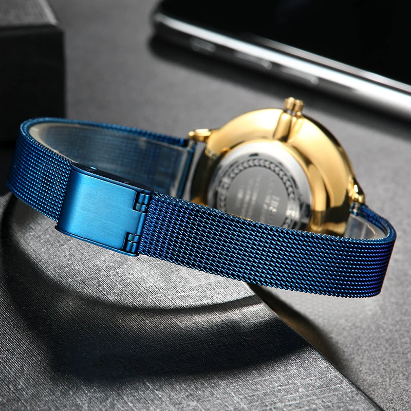 Роскошные Кварцевые часы IBSO из нержавеющей стали женские синие наручные 2019 с